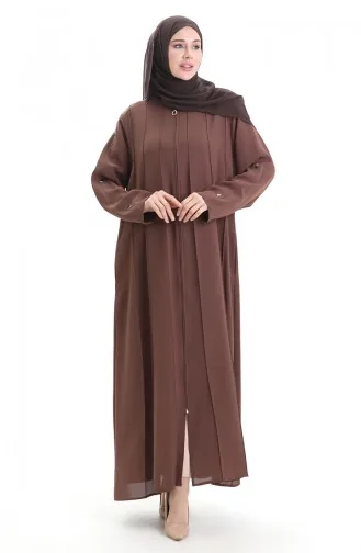 Abaya Zippée Grande Taille Avec Coutures Apparentes 6177-03 Tan 6177-03