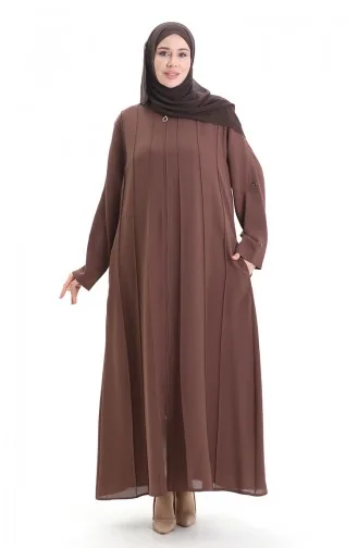 Abaya Zippée Grande Taille Avec Coutures Apparentes 6177-03 Tan 6177-03