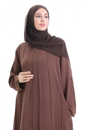 Abaya Zippée Grande Taille Avec Coutures Apparentes 6177-03 Tan 6177-03