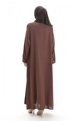 Abaya Zippée Grande Taille Avec Coutures Apparentes 6177-03 Tan 6177-03