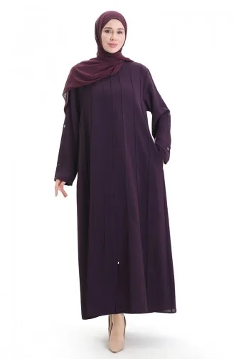 Abaya Zippée Grande Taille Avec Coutures Apparentes 6177-04 Prune 6177-04