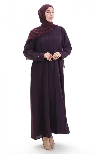 Abaya Zippée Grande Taille Avec Coutures Apparentes 6177-04 Prune 6177-04