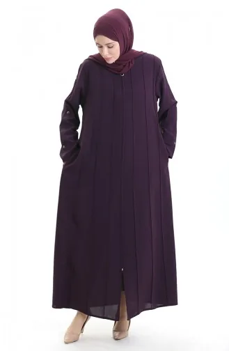 Abaya Zippée Grande Taille Avec Coutures Apparentes 6177-04 Prune 6177-04