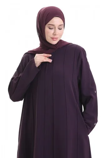 Abaya Zippée Grande Taille Avec Coutures Apparentes 6177-04 Prune 6177-04