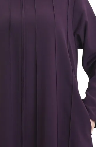 Abaya Zippée Grande Taille Avec Coutures Apparentes 6177-04 Prune 6177-04