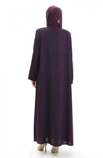 Abaya Zippée Grande Taille Avec Coutures Apparentes 6177-04 Prune 6177-04