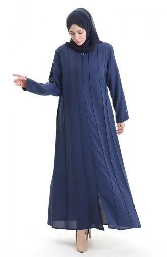 Übergröße Abaya Mit Reißverschluss Und Nahtstücken 6177-05 Indigo 6177-05