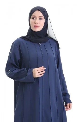 Übergröße Abaya Mit Reißverschluss Und Nahtstücken 6177-05 Indigo 6177-05