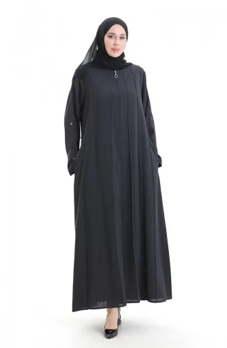 Abaya Zippée Grande Taille Avec Coutures Apparentes 6177-06 Gris 6177-06