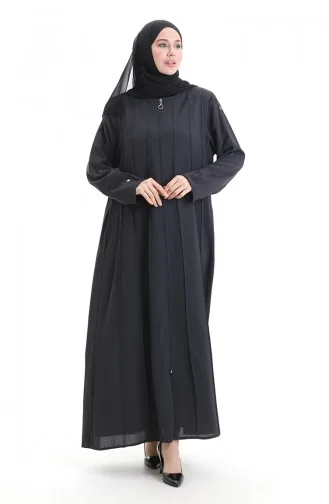 Abaya Zippée Grande Taille Avec Coutures Apparentes 6177-06 Gris 6177-06