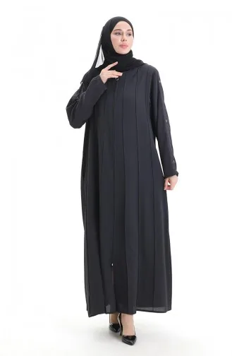 Abaya Zippée Grande Taille Avec Coutures Apparentes 6177-06 Gris 6177-06