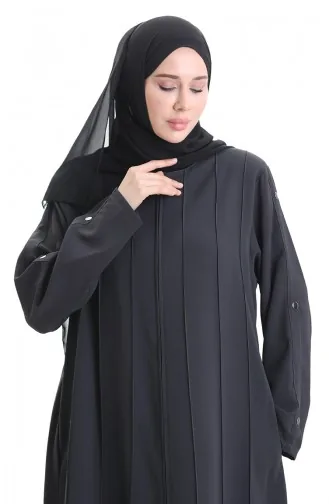 Abaya Zippée Grande Taille Avec Coutures Apparentes 6177-06 Gris 6177-06