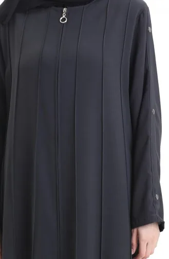 Abaya Zippée Grande Taille Avec Coutures Apparentes 6177-06 Gris 6177-06