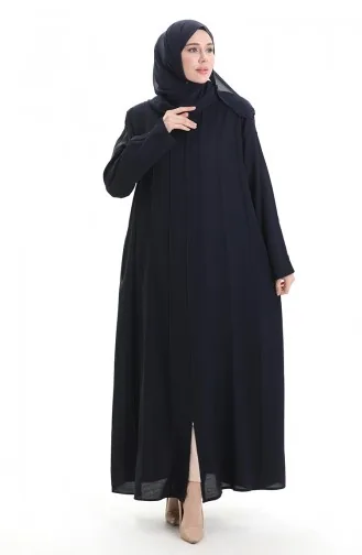 Abaya Zippée Grande Taille Avec Coutures Apparentes 6177-07 Bleu Marine 6177-07