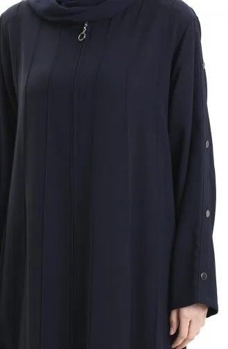 Abaya Zippée Grande Taille Avec Coutures Apparentes 6177-07 Bleu Marine 6177-07
