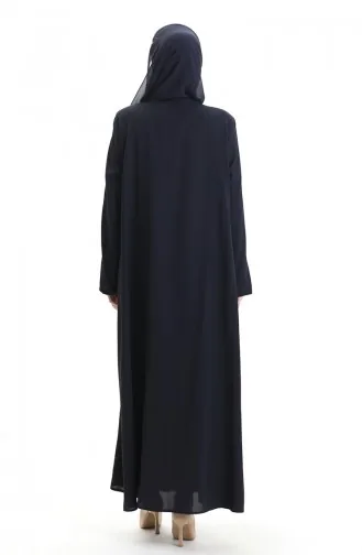 Abaya Zippée Grande Taille Avec Coutures Apparentes 6177-07 Bleu Marine 6177-07