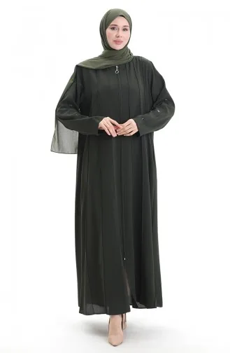 Plus Size Abaya Met Rits En Naaiwerk 6177-08 Khaki 6177-08