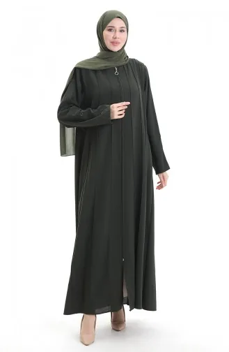Plus Size Abaya Met Rits En Naaiwerk 6177-08 Khaki 6177-08