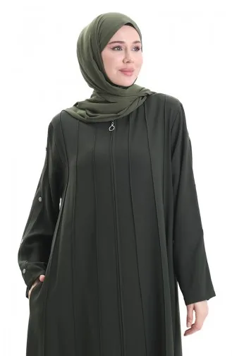 Plus Size Abaya Met Rits En Naaiwerk 6177-08 Khaki 6177-08