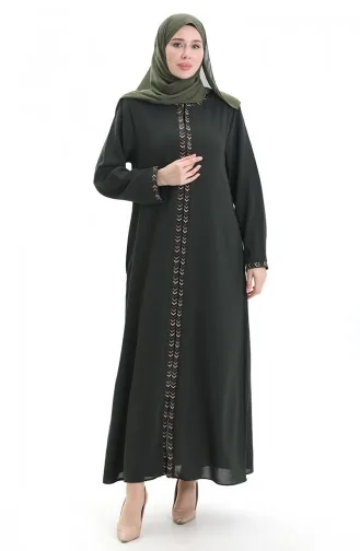 Plus Size Abaya Met Rits En Honingraatmotief 6183-01 Khaki 6183-01