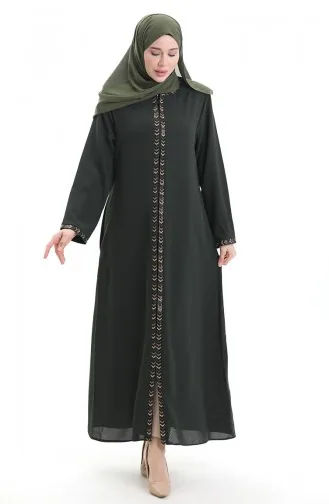 Plus Size Abaya Met Rits En Honingraatmotief 6183-01 Khaki 6183-01