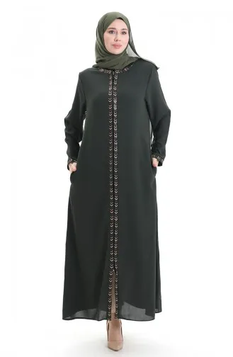 Plus Size Abaya Met Rits En Honingraatmotief 6183-01 Khaki 6183-01