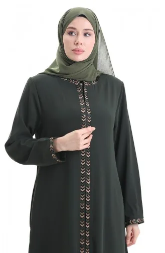 Plus Size Abaya Met Rits En Honingraatmotief 6183-01 Khaki 6183-01
