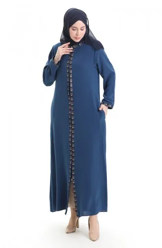 Büyük Beden Petek Kumaş Fermuarlı Ferace 6183-02 İndigo