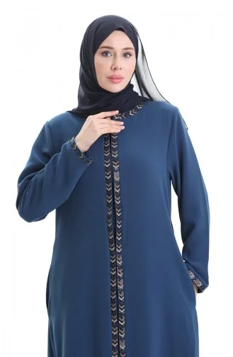 Büyük Beden Petek Kumaş Fermuarlı Ferace 6183-02 İndigo