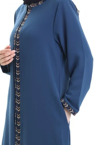 Büyük Beden Petek Kumaş Fermuarlı Ferace 6183-02 İndigo