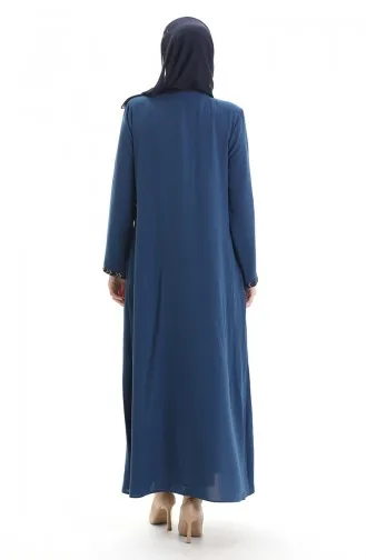 Büyük Beden Petek Kumaş Fermuarlı Ferace 6183-02 İndigo