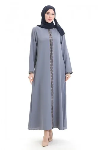 Abaya Zippée En Tissu Nid D`abeille Grande Taille 6183-03 Gris 6183-03
