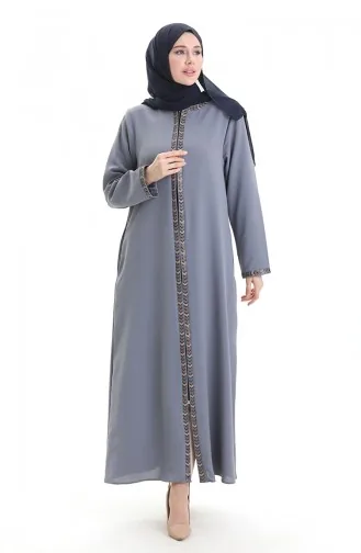 Abaya Zippée En Tissu Nid D`abeille Grande Taille 6183-03 Gris 6183-03