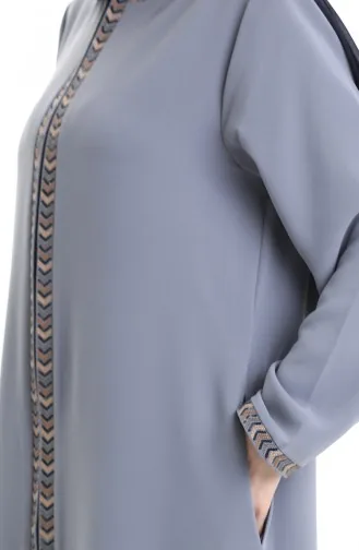 Abaya Zippée En Tissu Nid D`abeille Grande Taille 6183-03 Gris 6183-03
