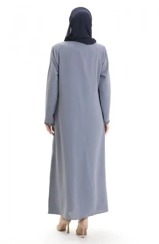 Abaya Zippée En Tissu Nid D`abeille Grande Taille 6183-03 Gris 6183-03