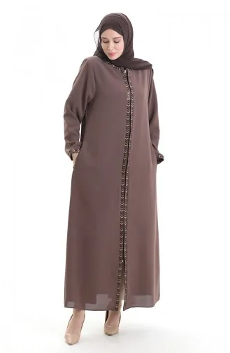 Abaya Zippée En Tissu Nid D`abeille Grande Taille 6183-05 Vison 6183-05
