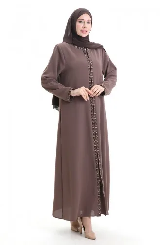 Abaya Zippée En Tissu Nid D`abeille Grande Taille 6183-05 Vison 6183-05