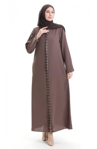 Abaya Zippée En Tissu Nid D`abeille Grande Taille 6183-05 Vison 6183-05
