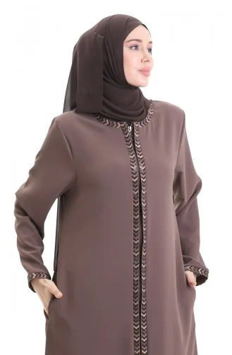 Abaya Zippée En Tissu Nid D`abeille Grande Taille 6183-05 Vison 6183-05