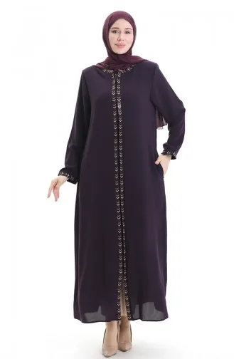Übergröße Abaya Mit Reißverschluss Und Wabenmuster 6183-06 Pflaume 6183-06