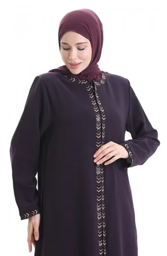 Übergröße Abaya Mit Reißverschluss Und Wabenmuster 6183-06 Pflaume 6183-06