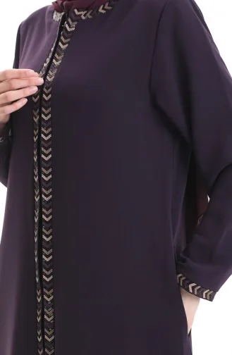Übergröße Abaya Mit Reißverschluss Und Wabenmuster 6183-06 Pflaume 6183-06