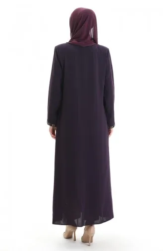 Übergröße Abaya Mit Reißverschluss Und Wabenmuster 6183-06 Pflaume 6183-06
