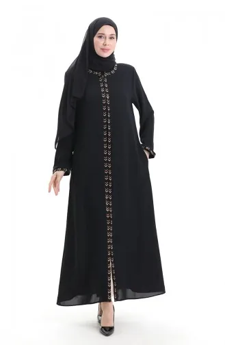 Übergröße Abaya Mit Reißverschluss Und Wabenmuster 6183-07 Schwarz 6183-07