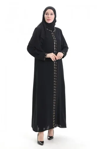 Übergröße Abaya Mit Reißverschluss Und Wabenmuster 6183-07 Schwarz 6183-07