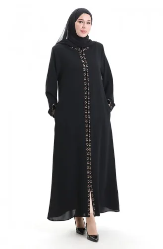 Übergröße Abaya Mit Reißverschluss Und Wabenmuster 6183-07 Schwarz 6183-07