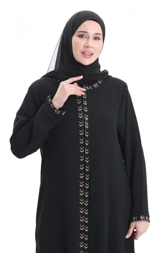 Übergröße Abaya Mit Reißverschluss Und Wabenmuster 6183-07 Schwarz 6183-07