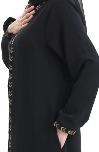 Übergröße Abaya Mit Reißverschluss Und Wabenmuster 6183-07 Schwarz 6183-07