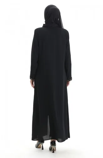 Übergröße Abaya Mit Reißverschluss Und Wabenmuster 6183-07 Schwarz 6183-07