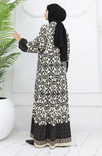 Robe Boutonnée à Motifs En Tissu Viscose 0044-01 Noir Beige 0044-01